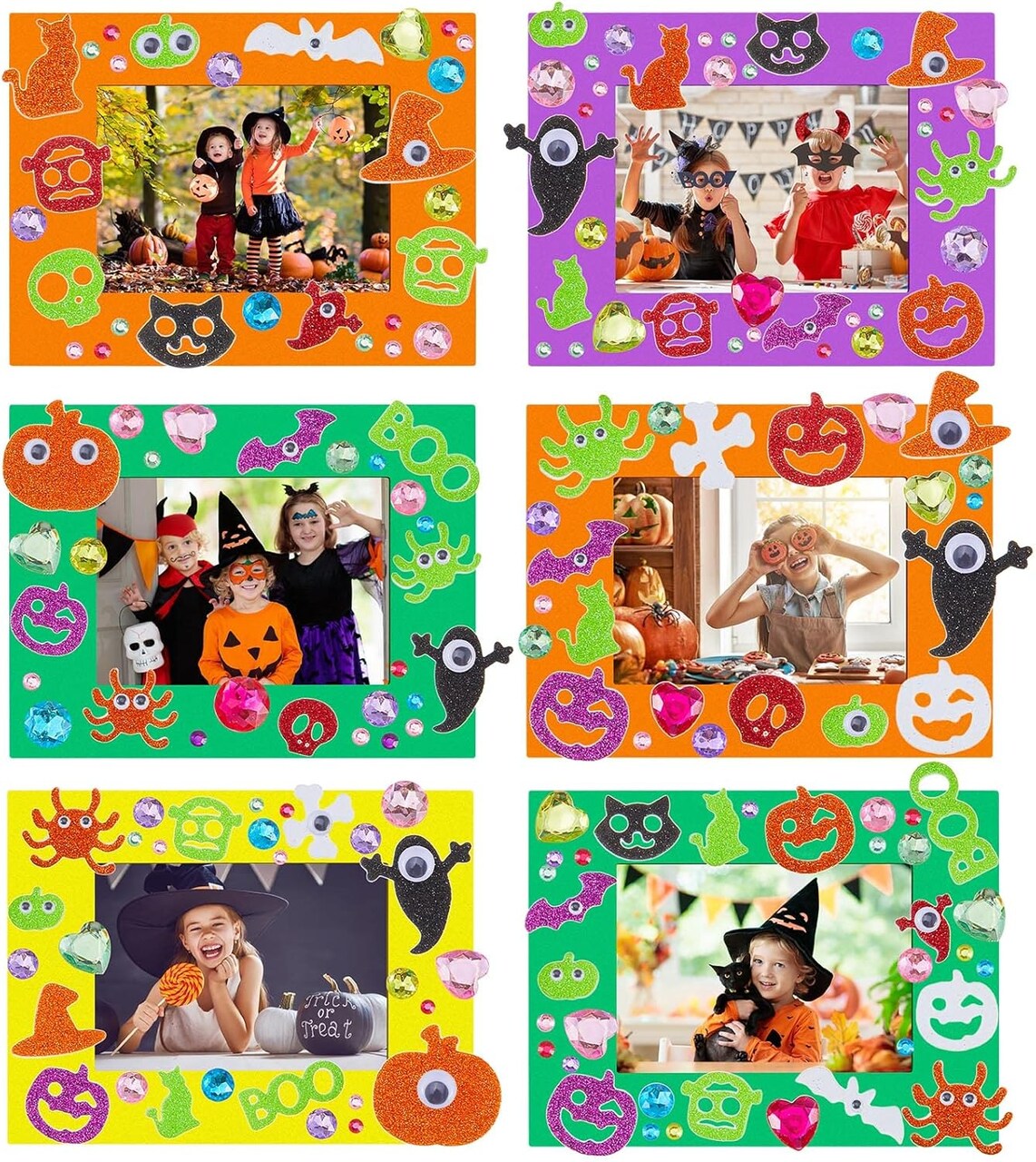 Kits for Kids, Foam Picture Frames DIY Craft Photo Frames with Pumpkin Ghost Foam Stickers Eyeball Stickers Gem Stickers for Kids Party Home Classroom Activities